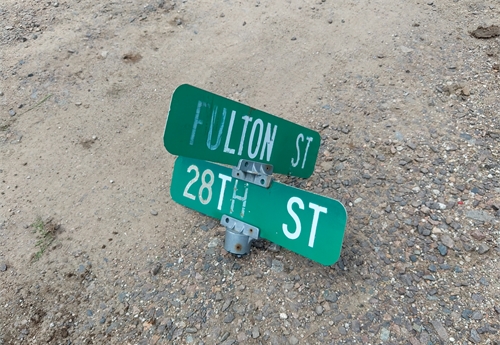 Fulton St & 28th St - Falls City Street Sign