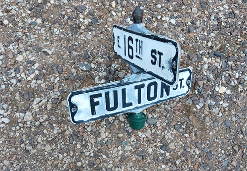 Fulton St & 16th St - Falls City Street Sign