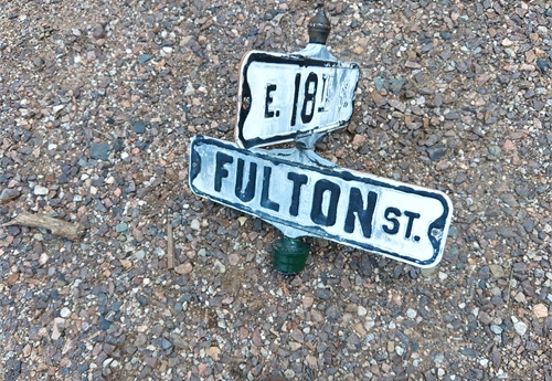 Fulton St & 18th St - Falls City Street Sign