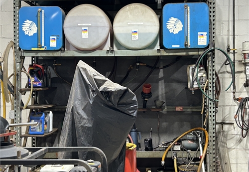 60 Gallon oil containment system with rack and pump