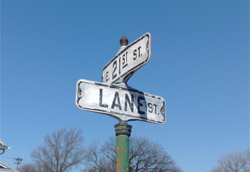 Falls City Street Sign - Lane St & 21st St